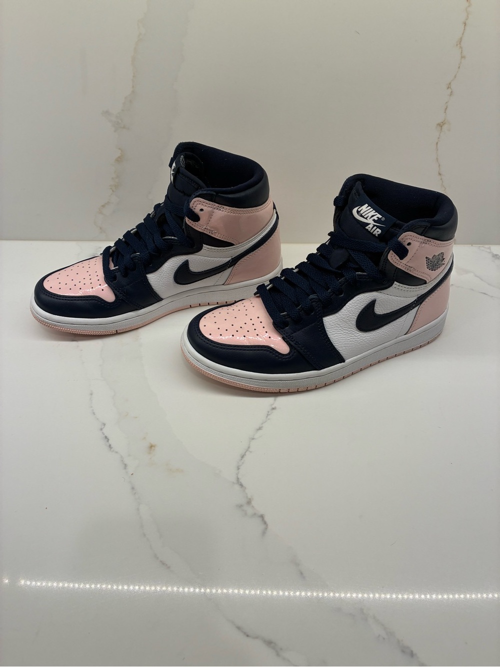 Nike Air Jordan 1 Mid Women's Sneakers - Pink/Navy/White Bubble gum.